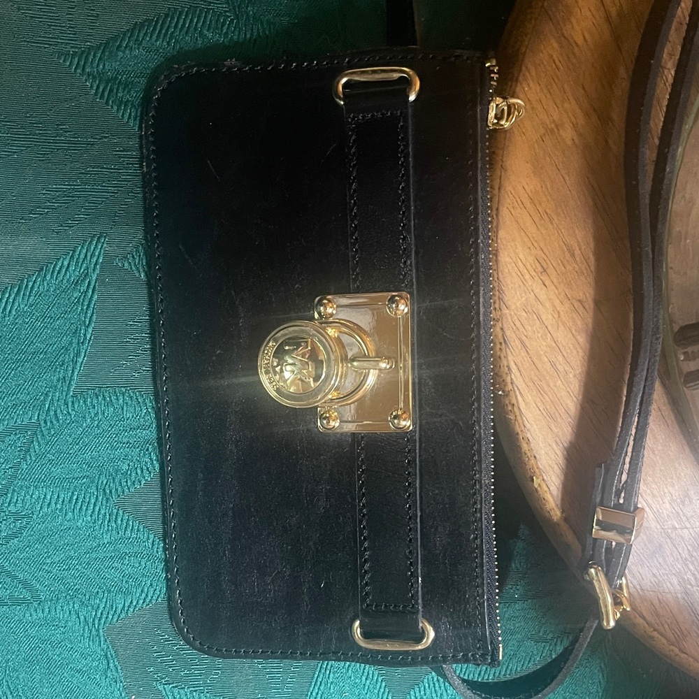 Michael Kors Black Leather Clutch/Belt bag with Gold Accents